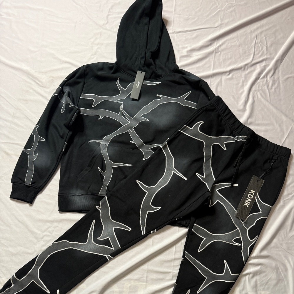 KDNK Sweatsuit Thorn Style Black/Charcoal Grey Men Size Small, Medium and Large